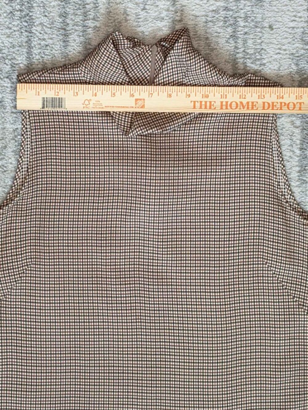 Lafayette 148 Plaid Checkered Brown Tan Mock Cowl Neck Sleeveless Blouse XL - Picture 8 of 12